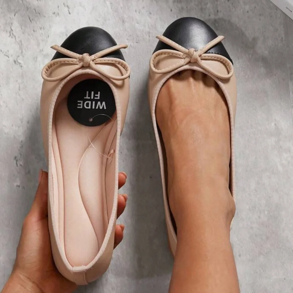 SHUZIA Beige and Black Women's Ballet Wide Fit - Picture 2 of 4